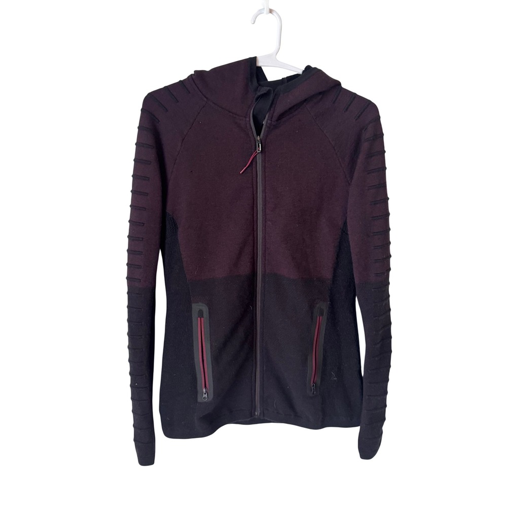 Smartwool Womens Merino Wool Blend Moto Full Zip Hoodie Plum Black Small